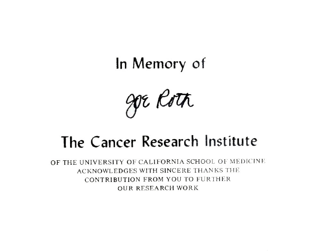 Roth Cancer Fund Card